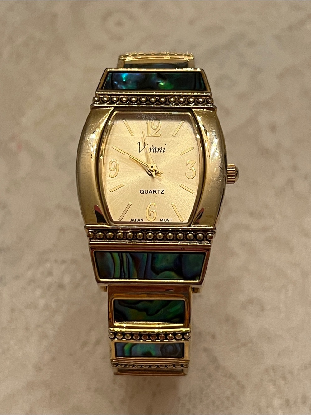Vivani Gold Tone Abalone Inlay Bracelet Watch